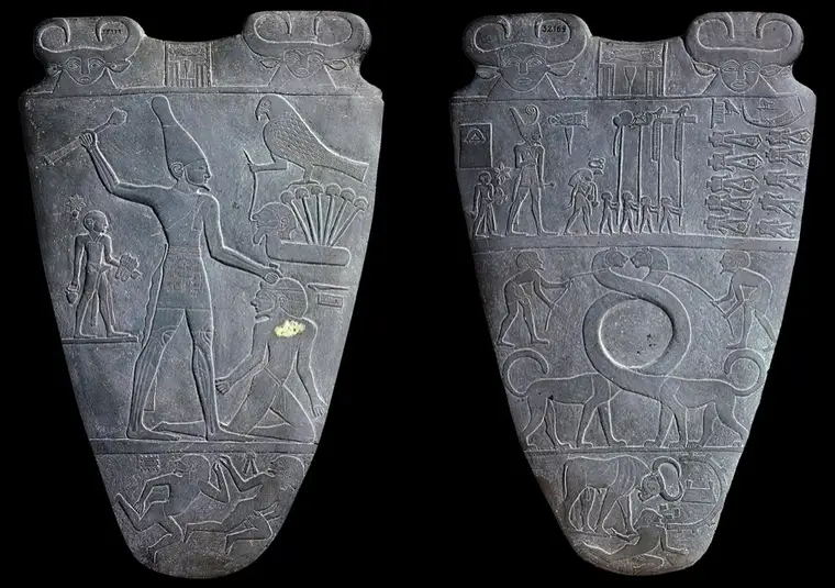 The Narmer Palette, an ancient Egyptian ceremonial palette carved in greywacke