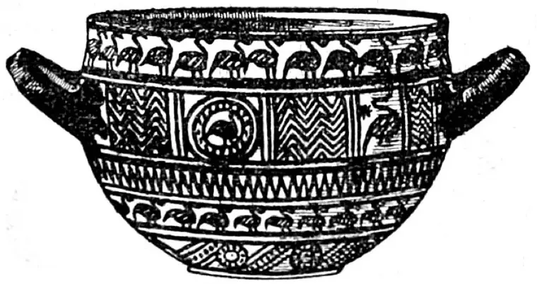 A geometric vase from ancient Rhodes, reproduced in an early encyclopaedia illustration